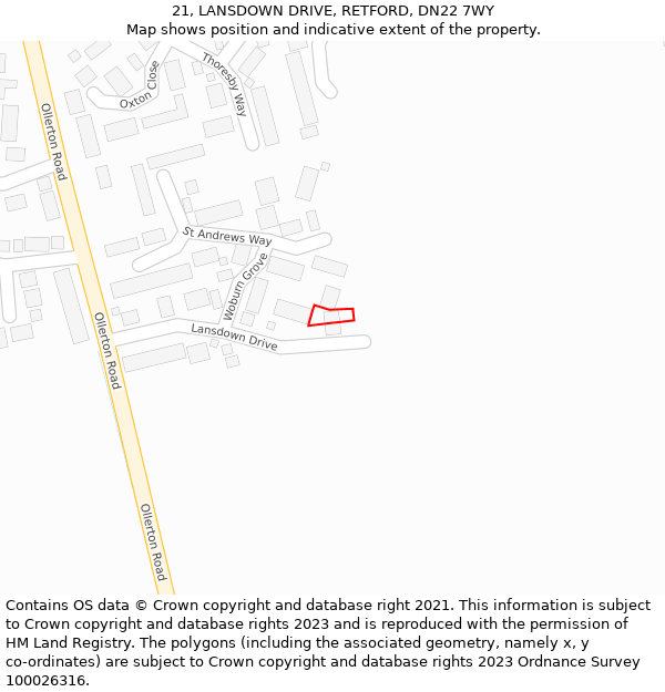 21, LANSDOWN DRIVE, RETFORD, DN22 7WY: Location map and indicative extent of plot