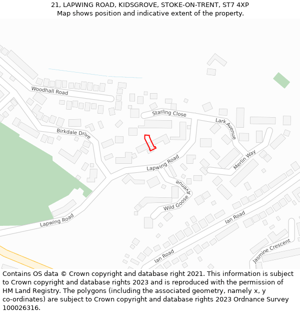 21, LAPWING ROAD, KIDSGROVE, STOKE-ON-TRENT, ST7 4XP: Location map and indicative extent of plot