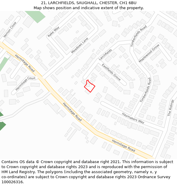 21, LARCHFIELDS, SAUGHALL, CHESTER, CH1 6BU: Location map and indicative extent of plot