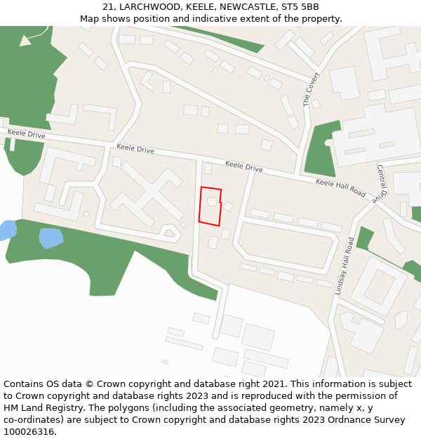 21, LARCHWOOD, KEELE, NEWCASTLE, ST5 5BB: Location map and indicative extent of plot
