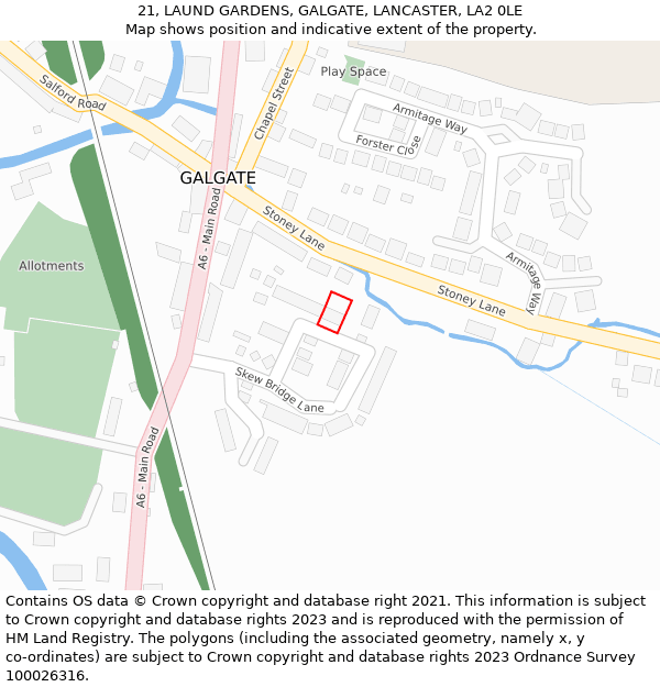 21, LAUND GARDENS, GALGATE, LANCASTER, LA2 0LE: Location map and indicative extent of plot