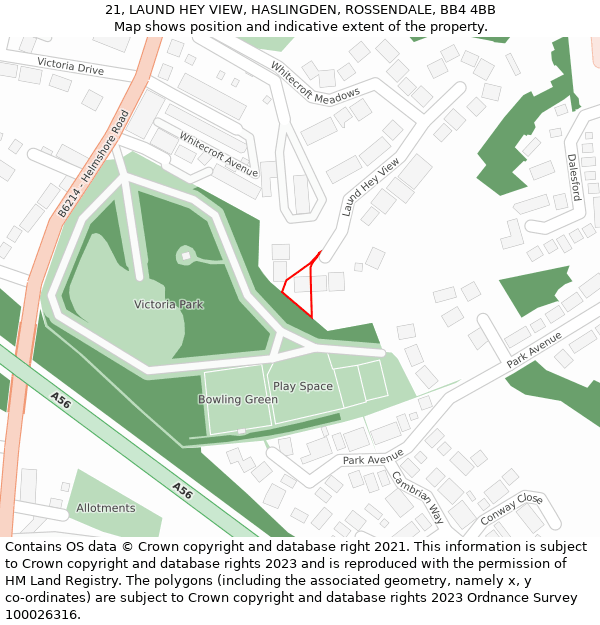 21, LAUND HEY VIEW, HASLINGDEN, ROSSENDALE, BB4 4BB: Location map and indicative extent of plot