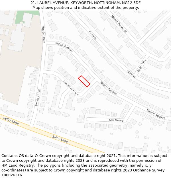 21, LAUREL AVENUE, KEYWORTH, NOTTINGHAM, NG12 5DF: Location map and indicative extent of plot