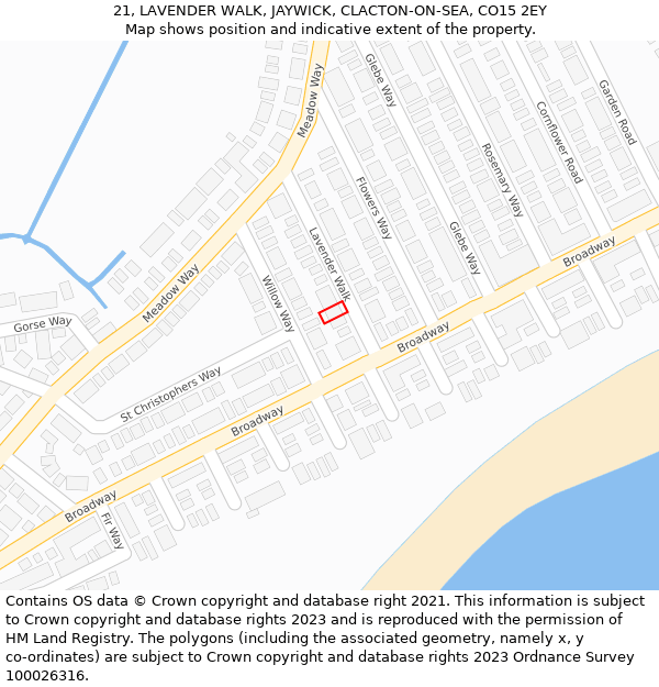 21, LAVENDER WALK, JAYWICK, CLACTON-ON-SEA, CO15 2EY: Location map and indicative extent of plot
