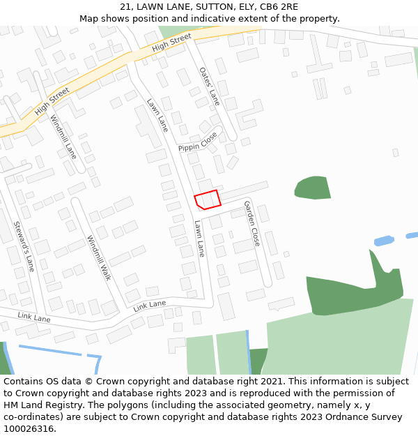 21, LAWN LANE, SUTTON, ELY, CB6 2RE: Location map and indicative extent of plot