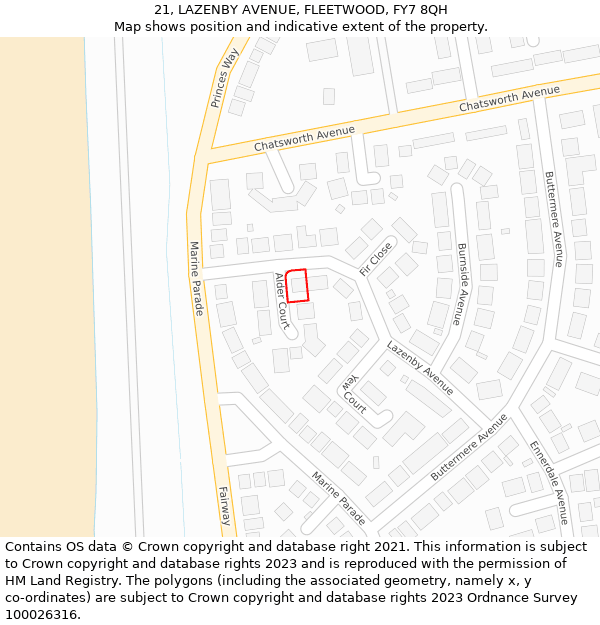 21, LAZENBY AVENUE, FLEETWOOD, FY7 8QH: Location map and indicative extent of plot