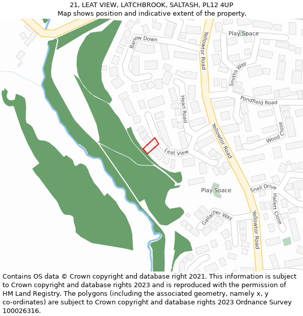 21, LEAT VIEW, LATCHBROOK, SALTASH, PL12 4UP: Location map and indicative extent of plot