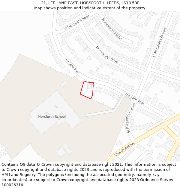 21, LEE LANE EAST, HORSFORTH, LEEDS, LS18 5RF: Location map and indicative extent of plot