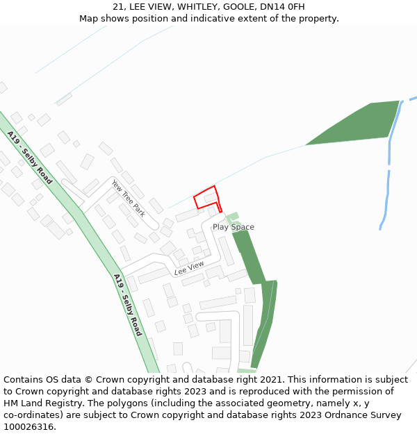 21, LEE VIEW, WHITLEY, GOOLE, DN14 0FH: Location map and indicative extent of plot