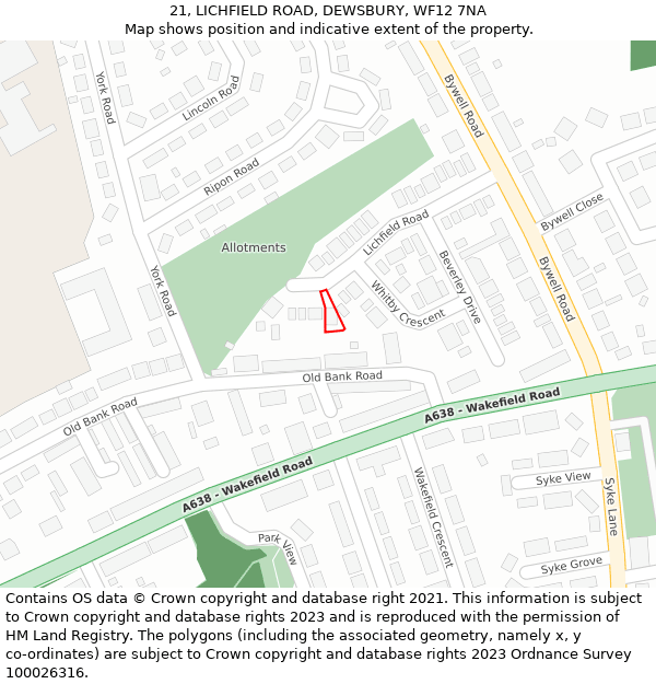 21, LICHFIELD ROAD, DEWSBURY, WF12 7NA: Location map and indicative extent of plot