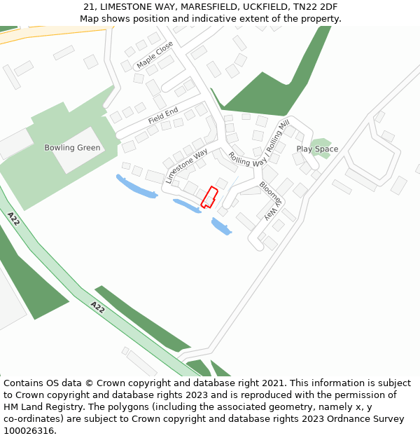 21, LIMESTONE WAY, MARESFIELD, UCKFIELD, TN22 2DF: Location map and indicative extent of plot