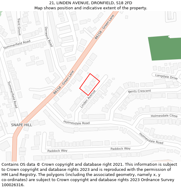 21, LINDEN AVENUE, DRONFIELD, S18 2FD: Location map and indicative extent of plot