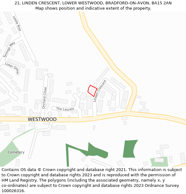 21, LINDEN CRESCENT, LOWER WESTWOOD, BRADFORD-ON-AVON, BA15 2AN: Location map and indicative extent of plot