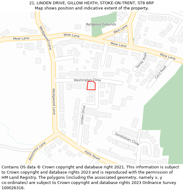 21, LINDEN DRIVE, GILLOW HEATH, STOKE-ON-TRENT, ST8 6RP: Location map and indicative extent of plot