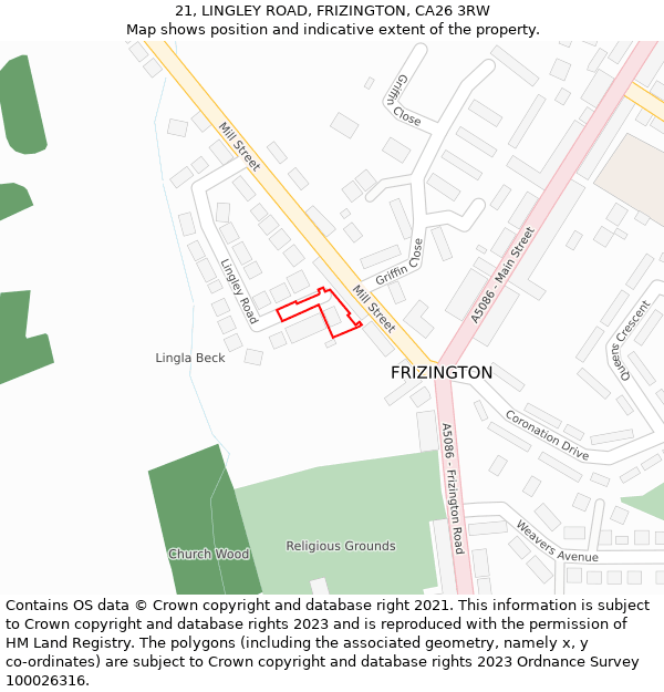 21, LINGLEY ROAD, FRIZINGTON, CA26 3RW: Location map and indicative extent of plot