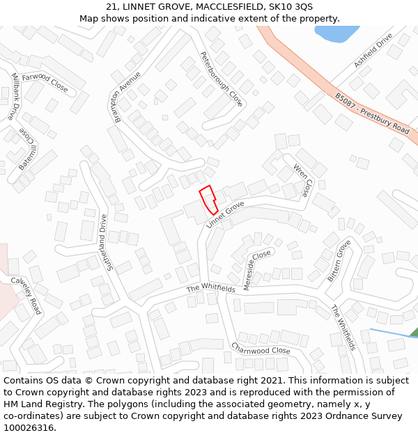 21, LINNET GROVE, MACCLESFIELD, SK10 3QS: Location map and indicative extent of plot