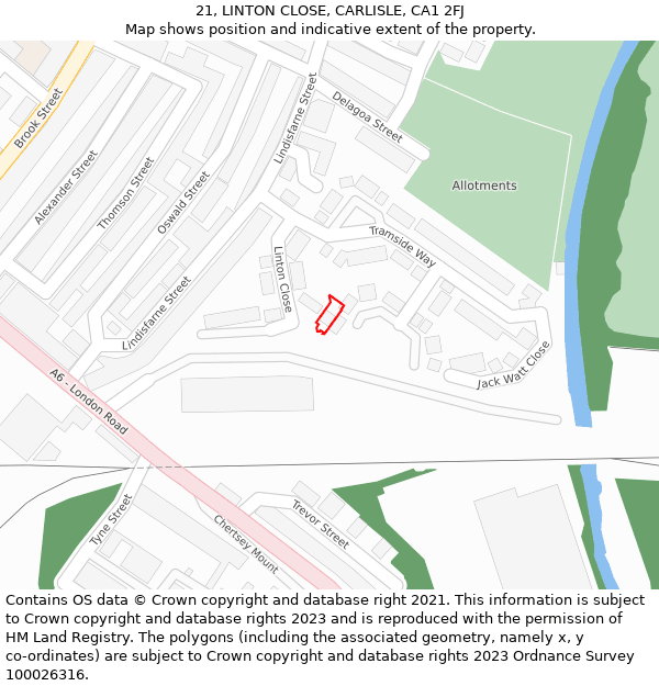 21, LINTON CLOSE, CARLISLE, CA1 2FJ: Location map and indicative extent of plot