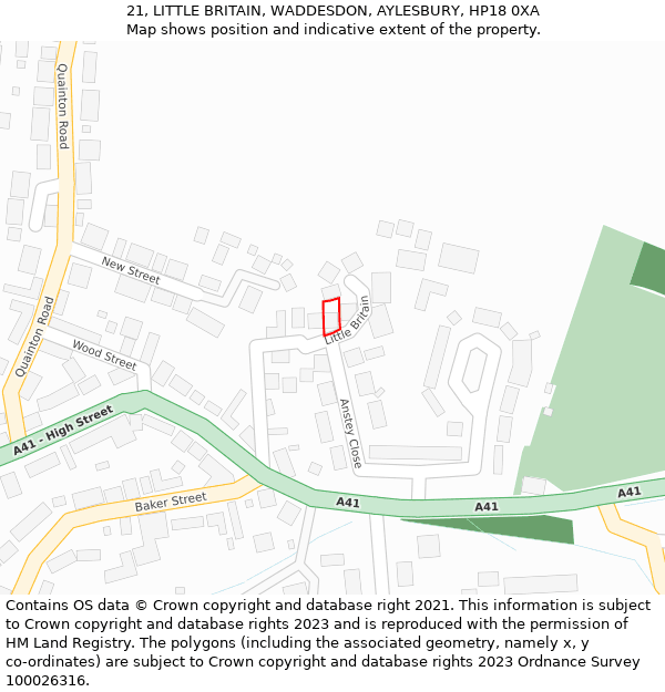 21, LITTLE BRITAIN, WADDESDON, AYLESBURY, HP18 0XA: Location map and indicative extent of plot