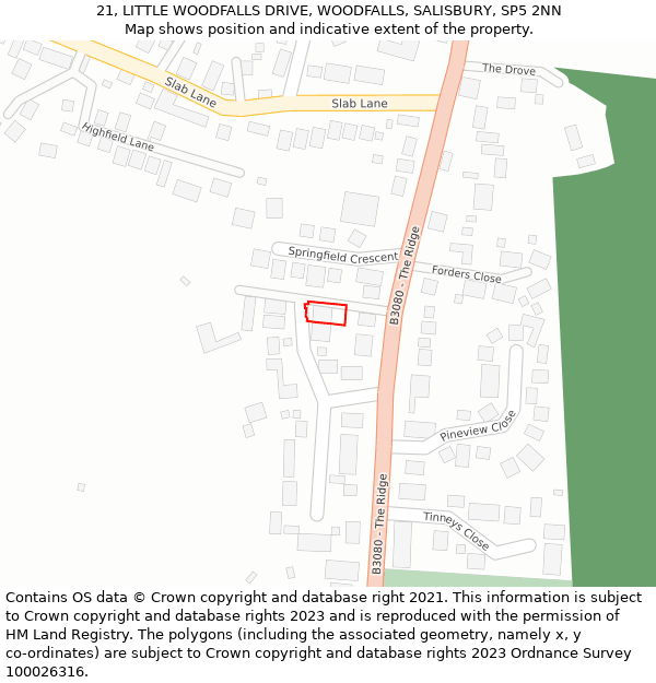 21, LITTLE WOODFALLS DRIVE, WOODFALLS, SALISBURY, SP5 2NN: Location map and indicative extent of plot