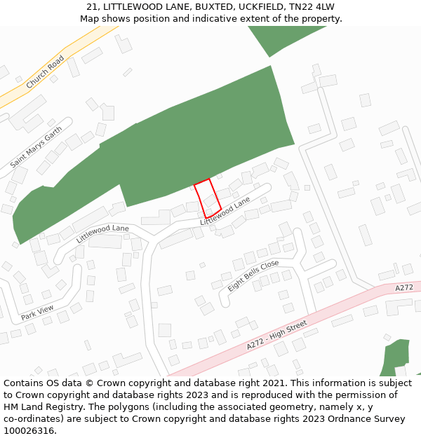 21, LITTLEWOOD LANE, BUXTED, UCKFIELD, TN22 4LW: Location map and indicative extent of plot