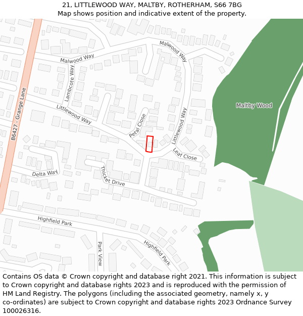 21, LITTLEWOOD WAY, MALTBY, ROTHERHAM, S66 7BG: Location map and indicative extent of plot