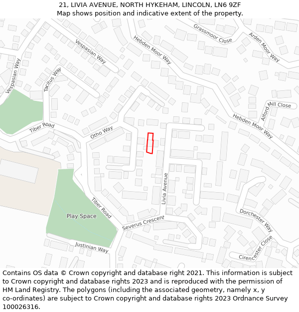 21, LIVIA AVENUE, NORTH HYKEHAM, LINCOLN, LN6 9ZF: Location map and indicative extent of plot