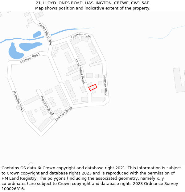 21, LLOYD JONES ROAD, HASLINGTON, CREWE, CW1 5AE: Location map and indicative extent of plot