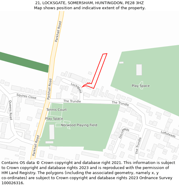 21, LOCKSGATE, SOMERSHAM, HUNTINGDON, PE28 3HZ: Location map and indicative extent of plot