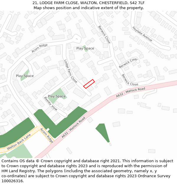 21, LODGE FARM CLOSE, WALTON, CHESTERFIELD, S42 7LF: Location map and indicative extent of plot