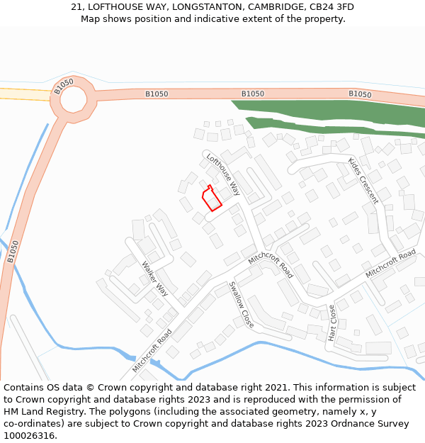 21, LOFTHOUSE WAY, LONGSTANTON, CAMBRIDGE, CB24 3FD: Location map and indicative extent of plot