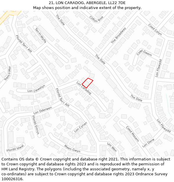 21, LON CARADOG, ABERGELE, LL22 7DE: Location map and indicative extent of plot