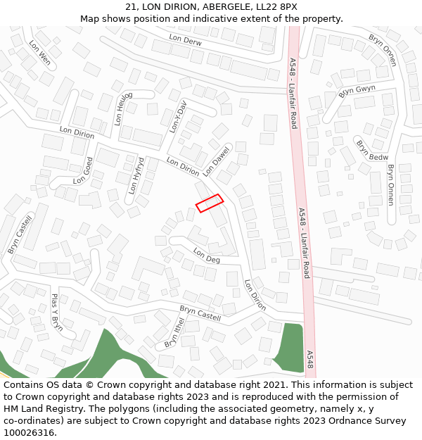 21, LON DIRION, ABERGELE, LL22 8PX: Location map and indicative extent of plot