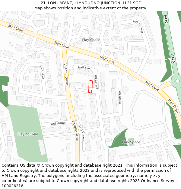 21, LON LAFANT, LLANDUDNO JUNCTION, LL31 9GF: Location map and indicative extent of plot