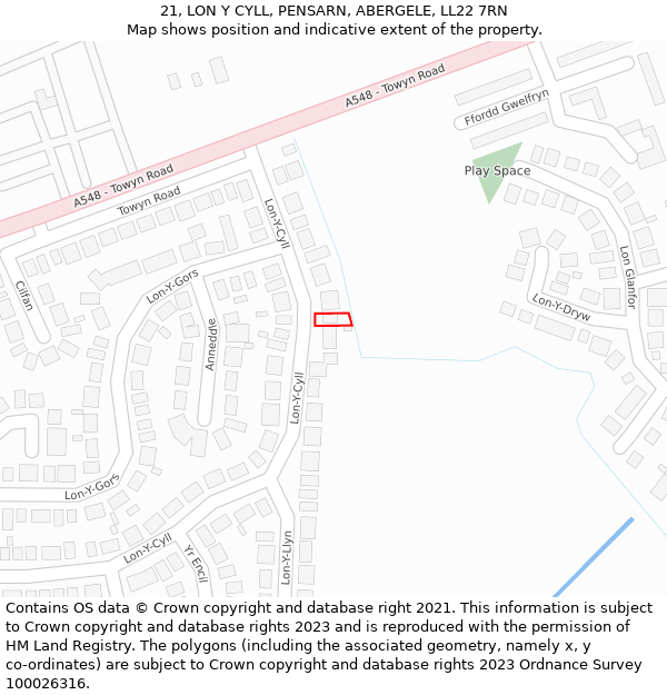 21, LON Y CYLL, PENSARN, ABERGELE, LL22 7RN: Location map and indicative extent of plot