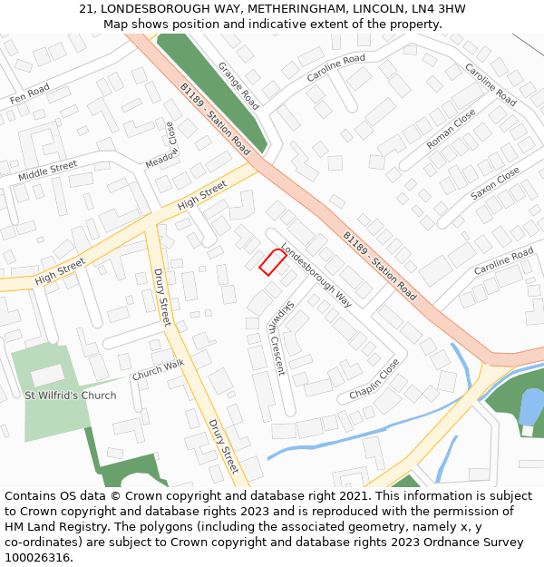 21, LONDESBOROUGH WAY, METHERINGHAM, LINCOLN, LN4 3HW: Location map and indicative extent of plot