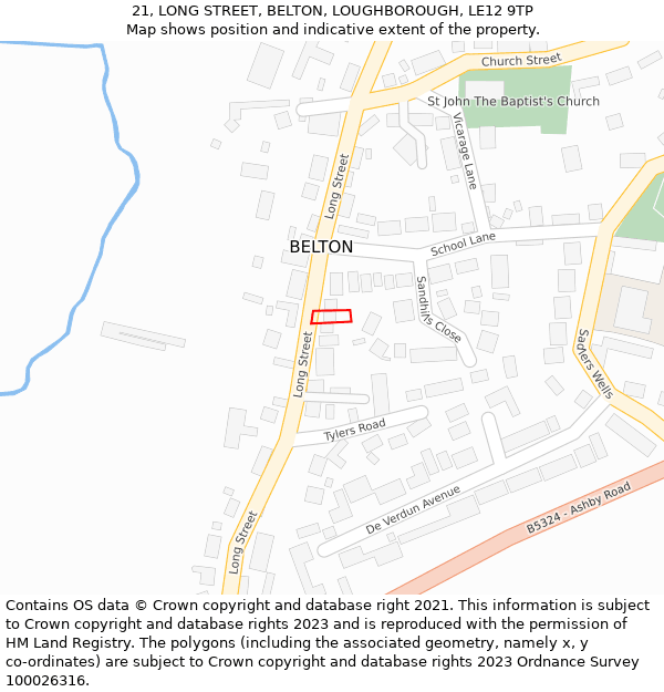 21, LONG STREET, BELTON, LOUGHBOROUGH, LE12 9TP: Location map and indicative extent of plot