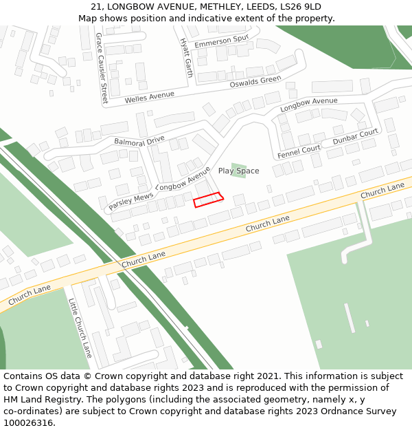 21, LONGBOW AVENUE, METHLEY, LEEDS, LS26 9LD: Location map and indicative extent of plot