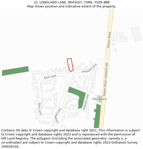 21, LONGLAND LANE, WHIXLEY, YORK, YO26 8BB: Location map and indicative extent of plot