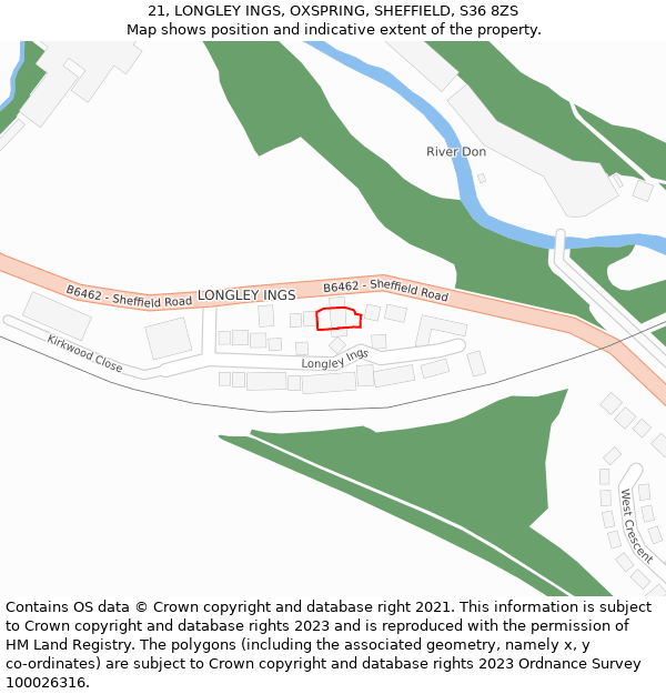 21, LONGLEY INGS, OXSPRING, SHEFFIELD, S36 8ZS: Location map and indicative extent of plot