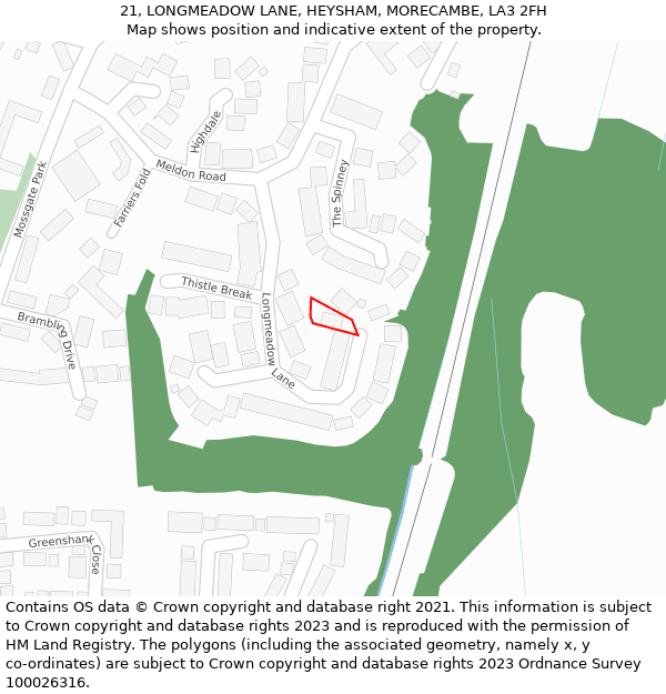 21, LONGMEADOW LANE, HEYSHAM, MORECAMBE, LA3 2FH: Location map and indicative extent of plot
