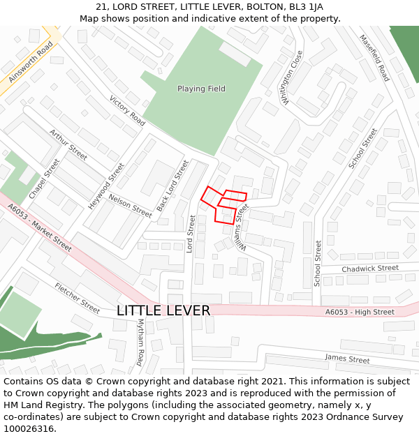 21, LORD STREET, LITTLE LEVER, BOLTON, BL3 1JA: Location map and indicative extent of plot