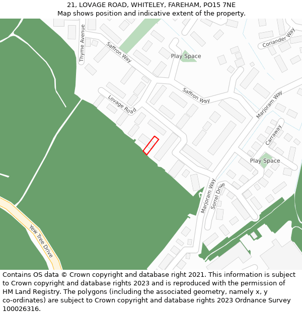 21, LOVAGE ROAD, WHITELEY, FAREHAM, PO15 7NE: Location map and indicative extent of plot
