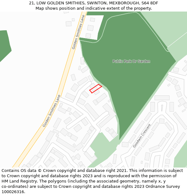 21, LOW GOLDEN SMITHIES, SWINTON, MEXBOROUGH, S64 8DF: Location map and indicative extent of plot