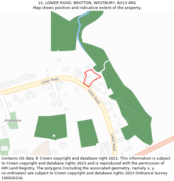 21, LOWER ROAD, BRATTON, WESTBURY, BA13 4RG: Location map and indicative extent of plot