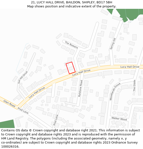 21, LUCY HALL DRIVE, BAILDON, SHIPLEY, BD17 5BH: Location map and indicative extent of plot