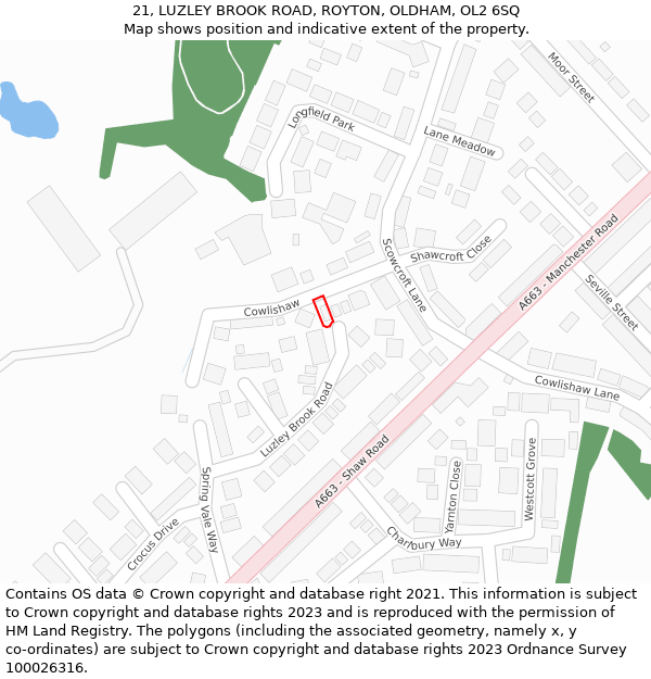 21, LUZLEY BROOK ROAD, ROYTON, OLDHAM, OL2 6SQ: Location map and indicative extent of plot