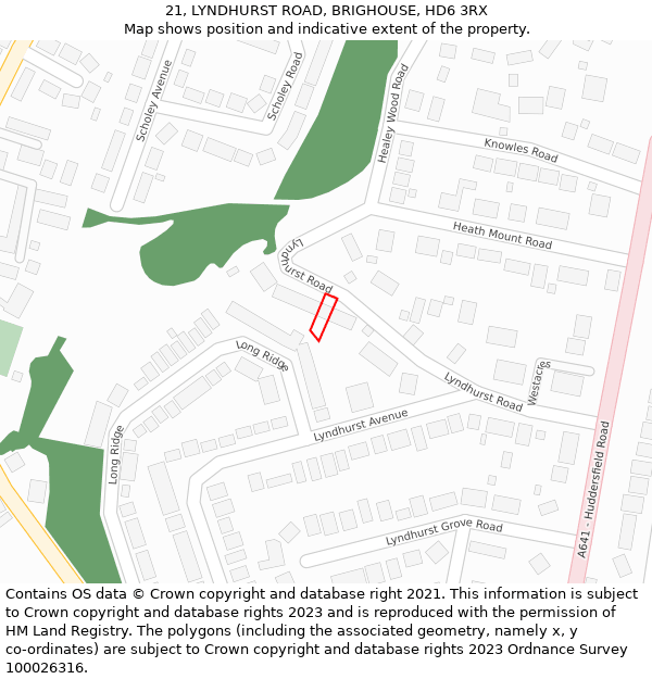 21, LYNDHURST ROAD, BRIGHOUSE, HD6 3RX: Location map and indicative extent of plot