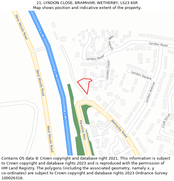 21, LYNDON CLOSE, BRAMHAM, WETHERBY, LS23 6SR: Location map and indicative extent of plot