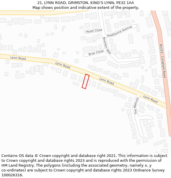 21, LYNN ROAD, GRIMSTON, KING'S LYNN, PE32 1AA: Location map and indicative extent of plot