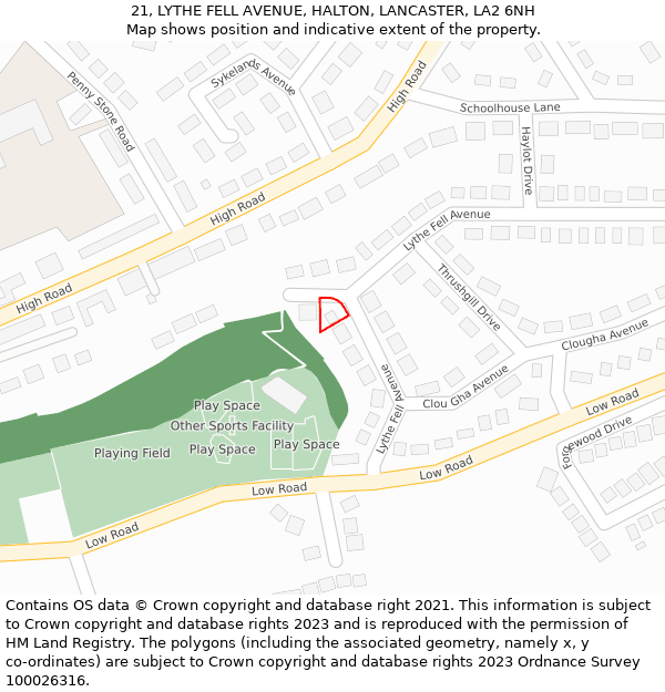 21, LYTHE FELL AVENUE, HALTON, LANCASTER, LA2 6NH: Location map and indicative extent of plot